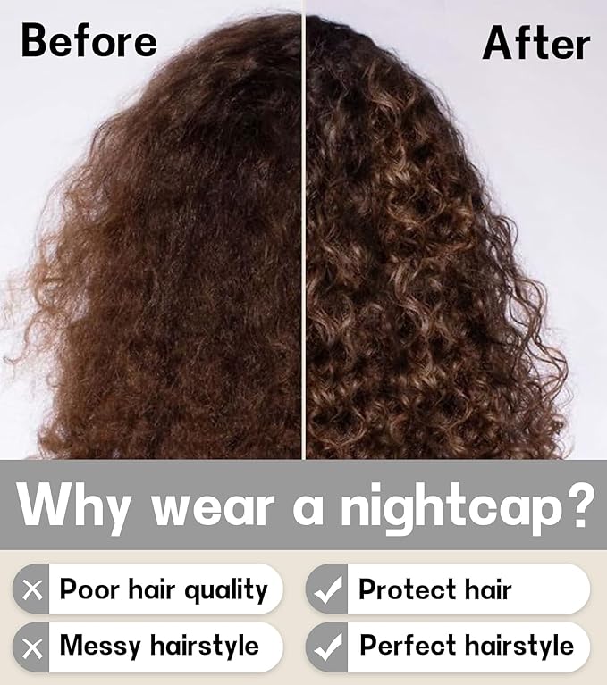 2PCS Silk Satin Bonnet Hair Wrap for Sleeping, Adjustable Strap Curly Natural Hair Night Caps for Women Men(Gray&Gray)