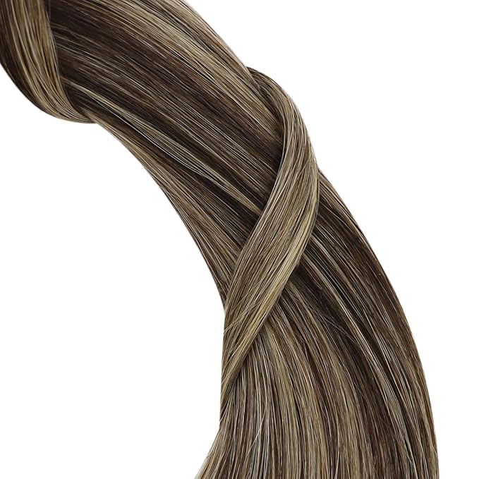 YoungSee Nano Ring Hair Extensions Brown Ombre Nano Extensions Human Hair Balayage Dark Brown with Caramel Blonde Nano-Bead Hair Extension Human Hair 14 Inch Nano-tip Remy Hair Extension 50G/S