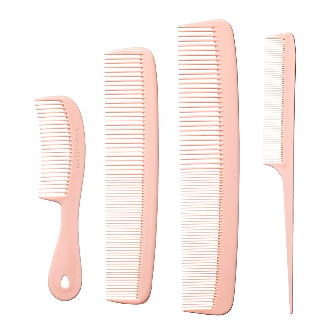 Mars Wellness 4 Piece Professional Comb Set Peach Pastel - USA MADE - Fine Pro Tail, Dresser Hair Comb Styling Comb - Premium Grade for Men and Women - Parting Teasing and Styling - Peach Pastel