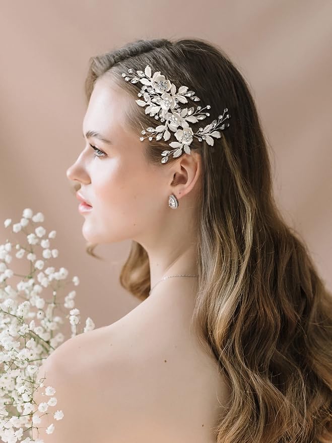 SWEETV Silver Rhinestone Bridal Hair Comb for Wedding, Hair Accessory Headpiece for Women, 1 Count