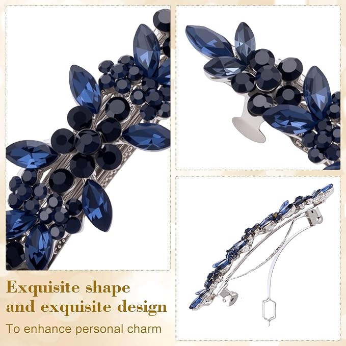 Joez Wonderful Rhinestone Hair Clip Sparkly Crystal Barrettes French Wedding Prom Engagement Pageant First Communion Hair Decorative Accessories for Women Bride Thick Long Hair (Blue, 1 Pcs)