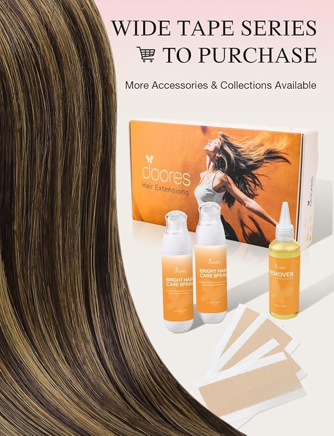 DOORES Invisi Edge Tape in Wide Hair Extensions Human Hair, Dark Brown to Chestnut Brown 4PCS Injection Tape ins 20g 14 Inch, Virgin Human 3 Inch Wide Injected Extensions Invisible
