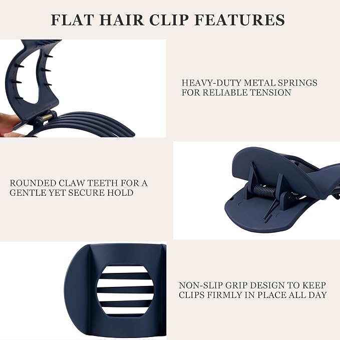 8 PCS Flat Hair Clips for Women French Matte Flat Claw Clips for Thick & Thin Hair No-Slip Hair Barrettes, Strong Hold Styling Accessories