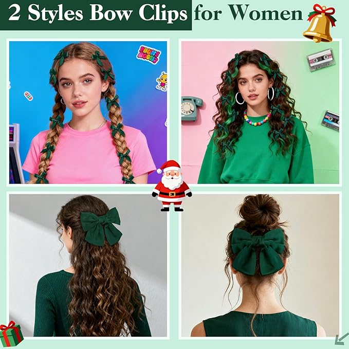 Hair Accessories Kit for Women, 27 PCS Set Included Hair Scrunchies, Claw Clips, Bow Clips, Hair Brush and Headband Hair Gift for Women (Dark Green)