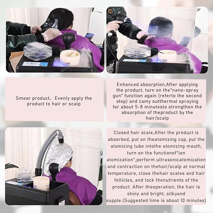 Nano Hair Steamer Machine 1200W-Professional Salon Hair Steamer with Evaporation Cap, Multifunctional for Hair Care & Coloring 4-in-1