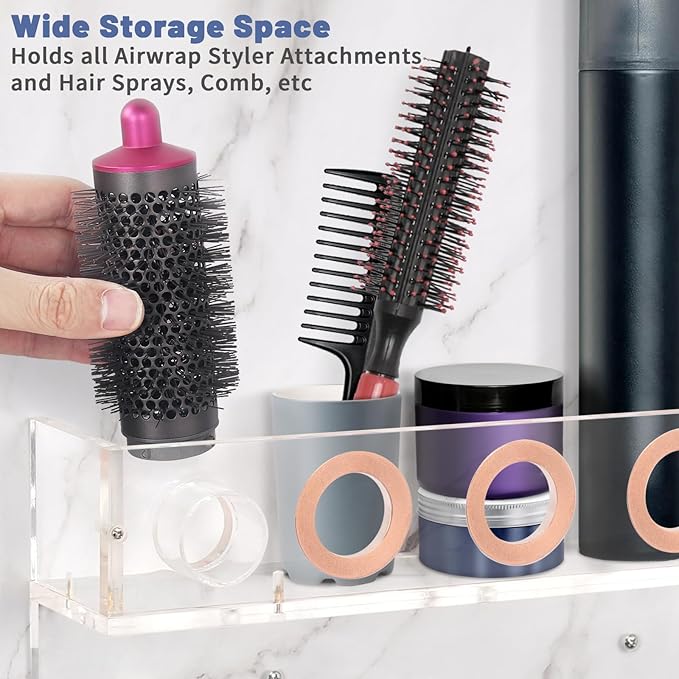 Wall Mount Holder Compatible with Dyson Airwrap Styler Supersonic Hair Dryer, Organizer for Storage Attachments, Rack with Hooks for Accessories Nozzles Barrels Brushes