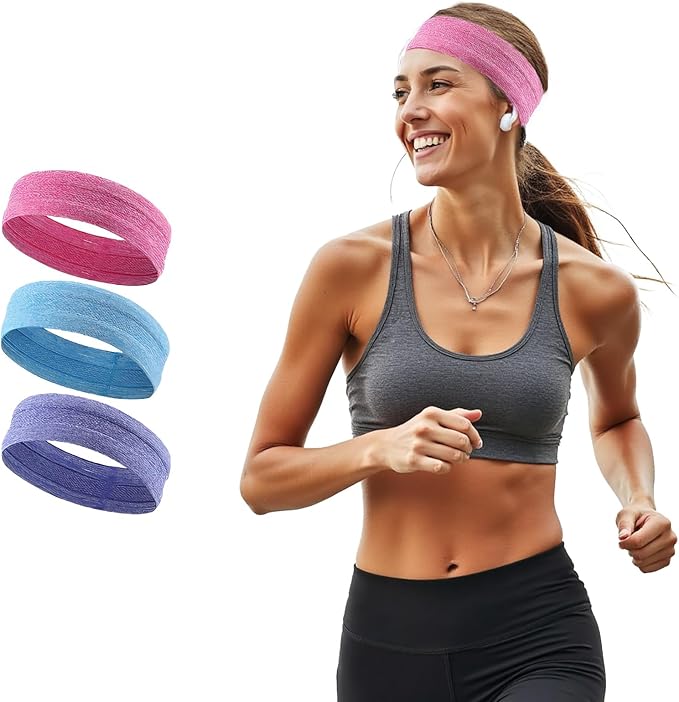 Athletic Headbands for Women, Moisture Wicking Sweatbands, Non-Slip Elastic Sports Hair Bands for Running, Workout, Yoga, Basketball, Tennis, Exercise