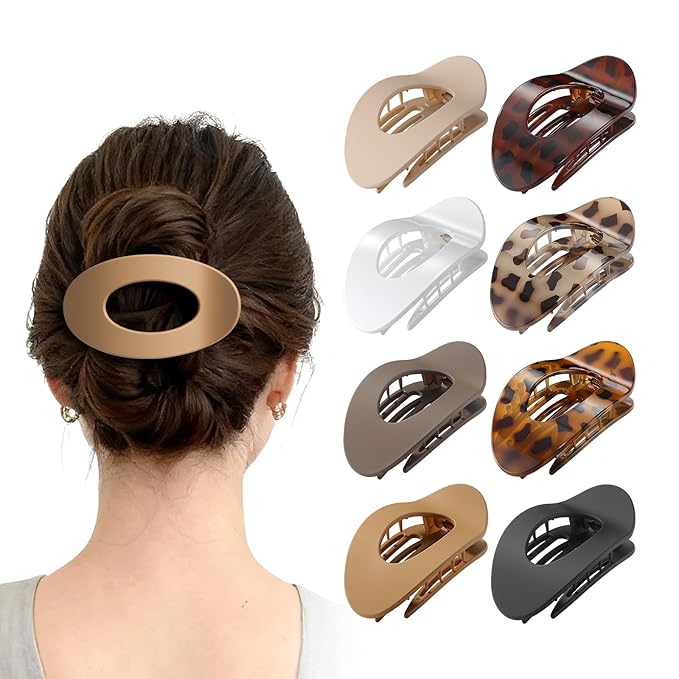 Upgraded 8 Pack French Flat Hair Clips for Women Girls, Matte Lay Flat Claw Clips, Large No-Slip Claw clips for Thick & Thin Hair, Strong Hold Styling Barrettes Accessories for Daily Styling