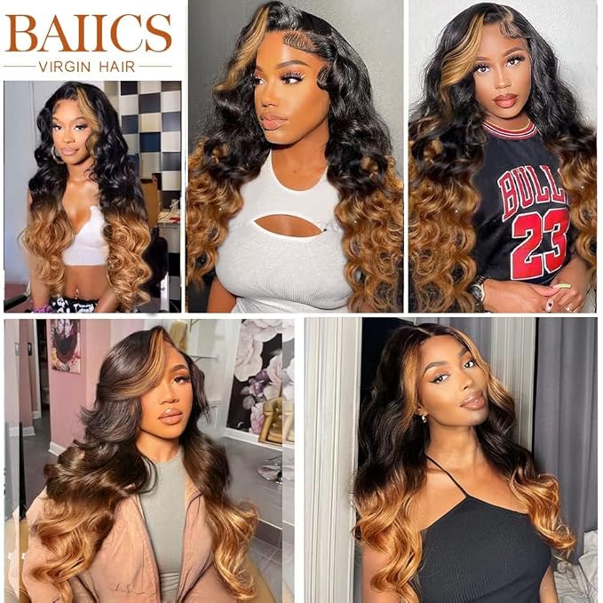 200% Density 13x6 Lace Front Wigs Human Hair Pre Plucked Body Wave HD Transparent Ombre Lace Front Wigs Glueless Wigs Human Hair 13x6 Balayage Wigs Human Hair Wig For Women 18inch