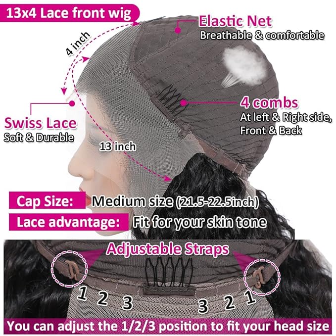 28 Inch Lace Front Wig Human Hair 13x4 Curly Wigs for Women Pre Plucked with Natural Baby Hair 180 Density Brazilian Virgin Deep Wave Frontal Wet and Wavy Wig Natural Color (28inch,Natural Black)