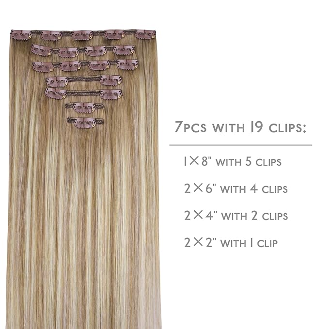 WENNALIFE Clip in Hair Extensions Real Human Hair, 22 Inch 120g 7pcs Balayage Dirty Blonde with Platinum Ends Remy Hair Natural Double Weft