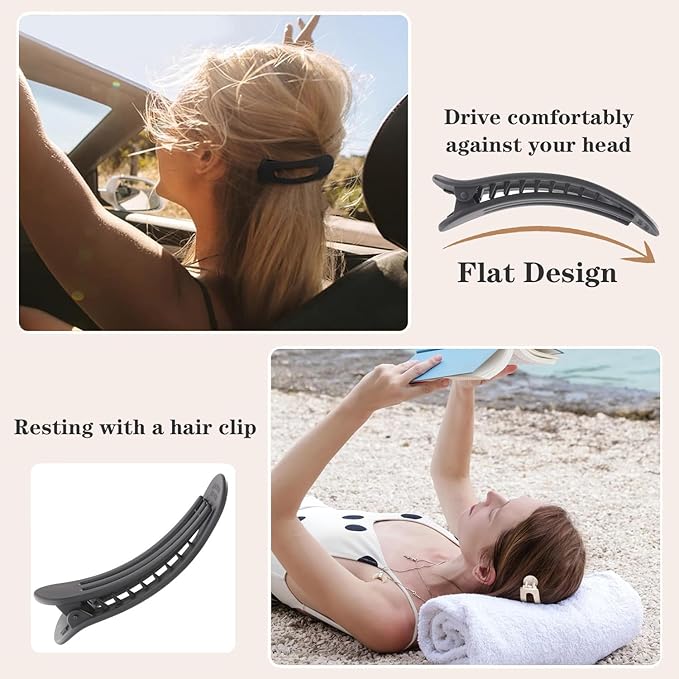 5 PCS Flat Hair Clips, Medium Lay Flat Claw Clips for Women Girls, Stylish Matte Non-slip Hair Claws for Thick Thin Hair(Black&Navy)
