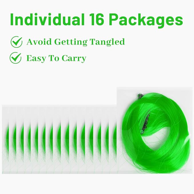 16 Pcs Colored Hair Extensions Curly Wavy Clip in Synthetic Hairpiece Streak,Colorful Hair Christmas New Year Cosplay Party Highlights for Girls Women Kids Gift(Neon Green)
