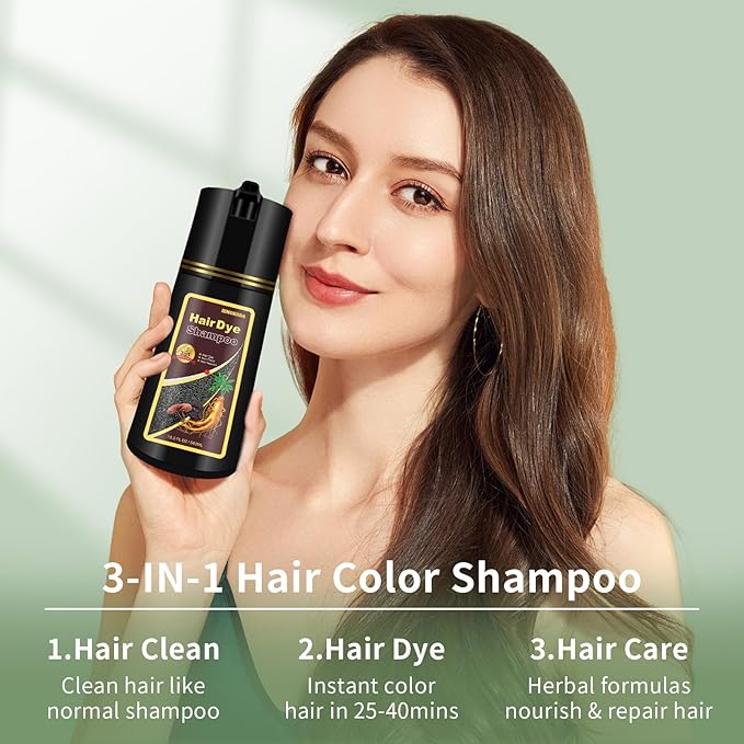 Wine Red Hair Color - 3-in-1 Long-Lasting Natural Dye Shampoo for Gray Hair, Easy Home Use for Men and Women, 16.9 Fl Oz