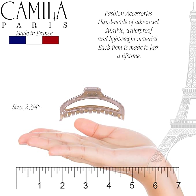 Camila Paris CP3222 French Hair Clip for Women, Small Narrow, Open, Girls Hair Claw Clips Jaw Fashion Durable and Styling Hair Accessories for Women, Strong Hold No Slip Grip, Made in France