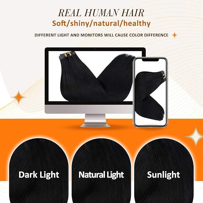 Full Shine Hair Extensions Clip in Human Hair Black Seamless Clip in Hair Extension Black Hair Extensions Clip ins Short Hair Full Head Softness 14 Inch 8 PCS 120 G
