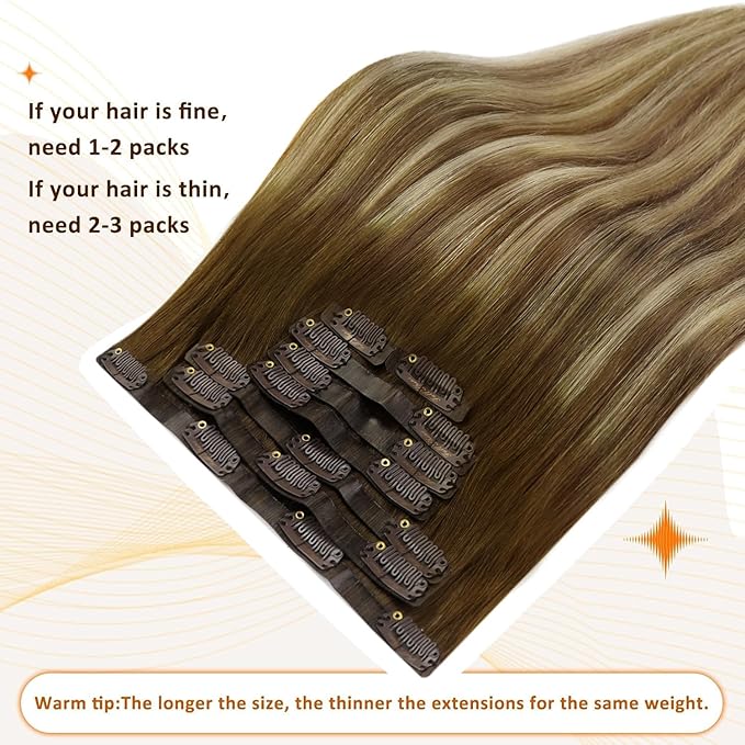 Full Shine Real Hair Extensions Clip in Human Hair Brown Balayage Seamless Clip in Hair Extensions Brown Ombre Platinum Blonde and Light Brown Remy Hair 18 Inch 8 PCS 120 G