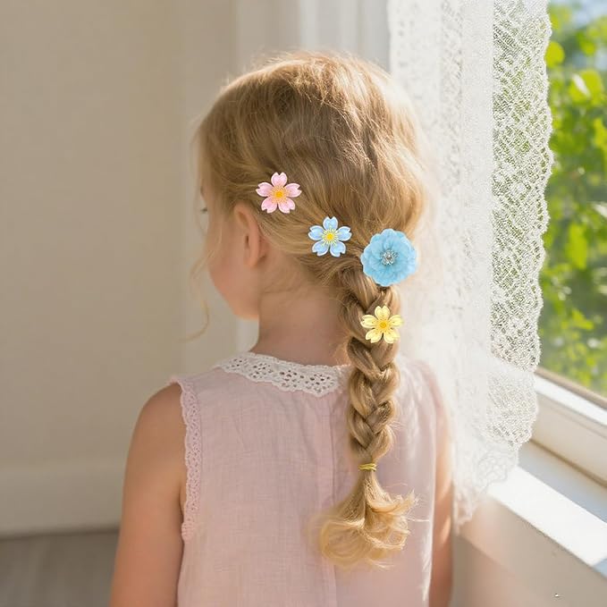 15PCS cherry blossom hair clip & 3PCSCamellia Flower y2k Hair Clips Set - Pink Blue Yellow Hard Floral Barrettes, Birthday Accessories Cute Flower Hair Clip for Toddler/Kids Girls
