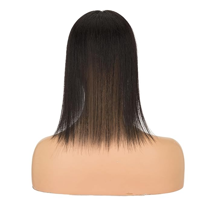 Hairro Human Hair Toppers with Wispy Bangs, 3D 360° Seamless Real Hair Toppers, Hand-Tied with 3.5"x4.7" U-shaped Base, Clip-In Hairpieces to Add Volume on Top, 12 Inch Natural Black