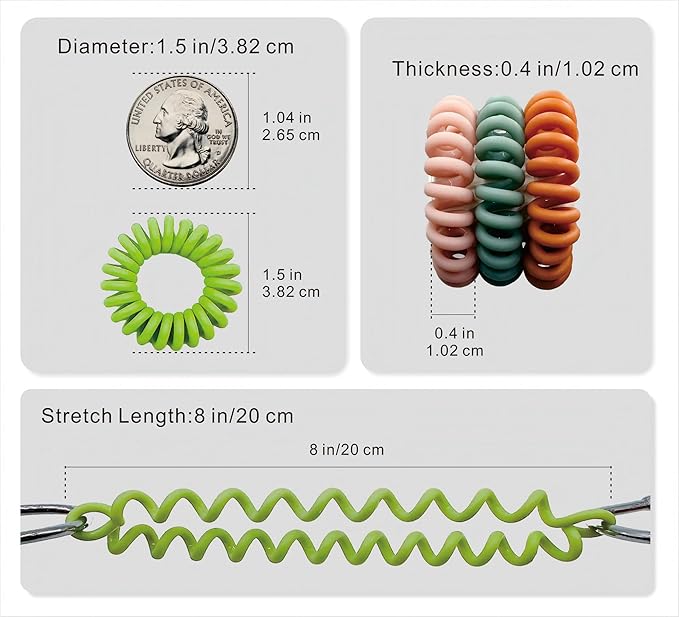 Spiral Hair Ties, 24 Pcs TPU No Crease Coil Hair Elastics, Multi-Color Matte, No Damage for Thick/Thin Hair, Hair scrunchies Ponytail Hlolders for Women Girls Kids (12 Colors)