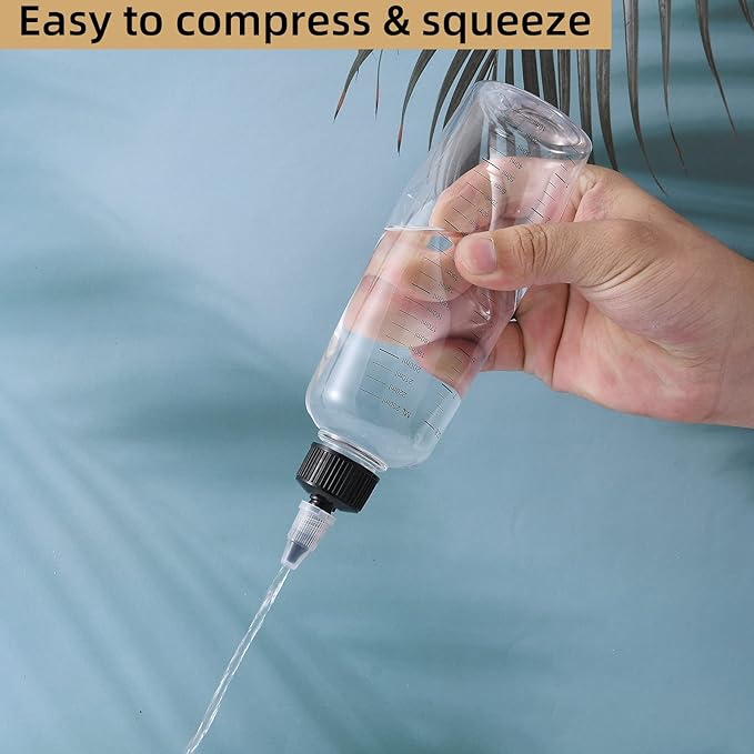 driew Applicator Bottles for Hair, 16.9oz Hair Squeeze Bottle for liquids Twist-On Top Tip Cap with Ratio Graduated Scale Color Applicator Bottle Dye Pack of 2 (8.5oz)