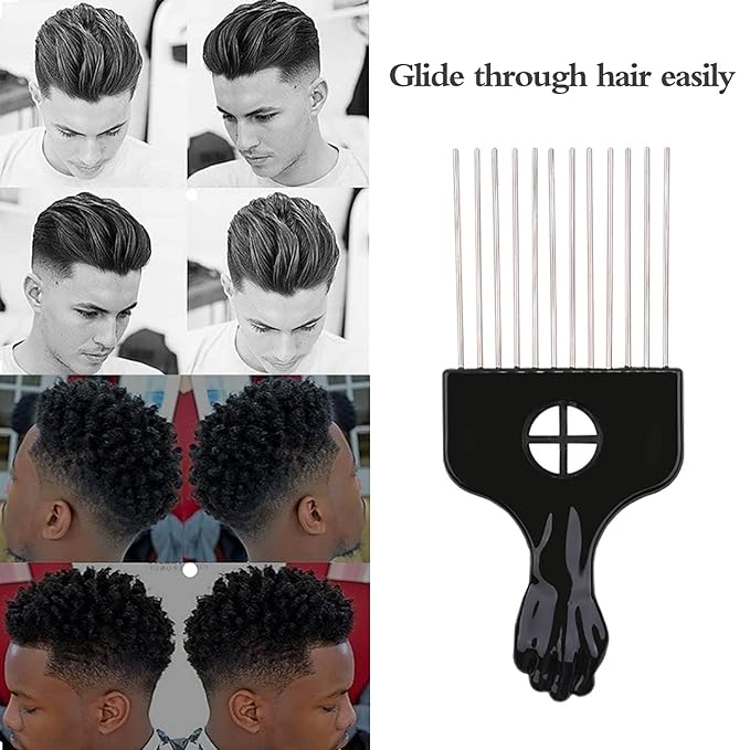 6Pcs Afro Picks Metal Hair Combs, 3 Sizes Steel Teeth Hair Pick for Curly, Coily, Natural Hair, Detangling & Styling Comb for Men Women (Black)