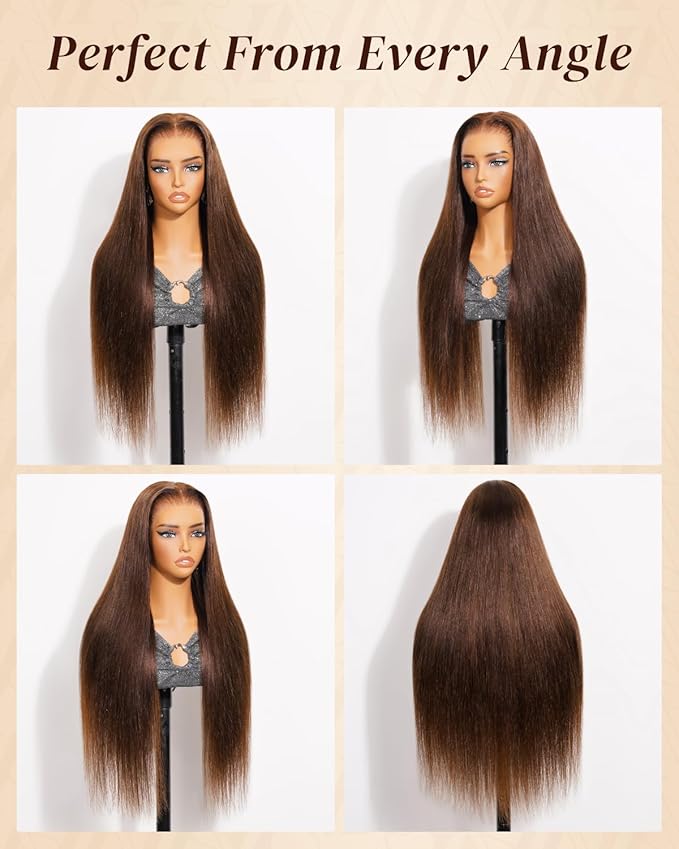 Arabella 13x6 Chocolate Brown Glueless Wigs Human Hair Pre Plucked Pre Cut 13x6 Ear to Ear Full HD Lace Front Wigs Human Hair 210% Density 4# Brown Straight Wig Drawstring Wig Human Hair 22 Inch