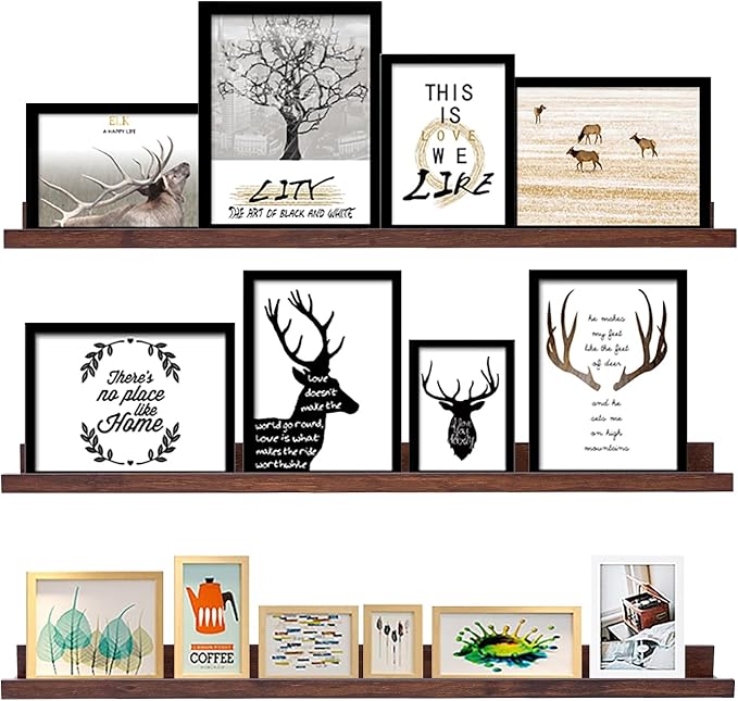 AZSKY Floating Shelves Wall Mount Deep Walnut for Wall Storage 36 Inch Rustic Picture Photo Ledge Shelf with Lip Nursery Book Shelves for Kids Room Bedroom Bathroom Living Room Kitchen Decor Set of 3