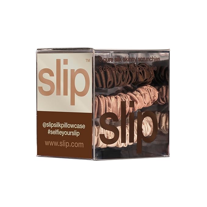 SLIP Amazon Exclusive Skinny Scrunchies: Anti-Crease, Anti-Breakage Slipsilk™ Design Protects Delicate Hair | Includes 3 Pure Silk Scrunchies, Basics