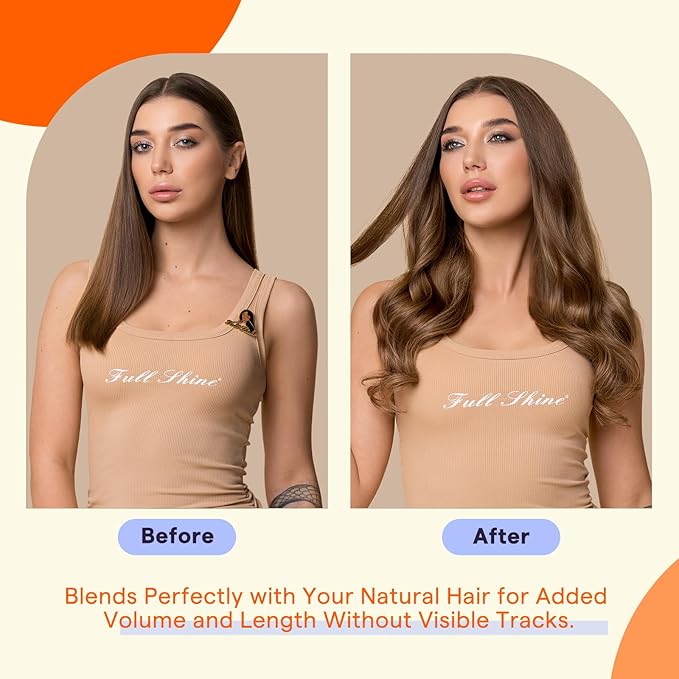 Full Shine Tape in Hair Extensions Real Human Hair 18 Inch Tape Ins Human Hair Extensions Balayage Color 4 Fading to 24 Caramel Blonde and 4 Medium Brown 50 Grams Extensions for Women Real Hair 20 PCS