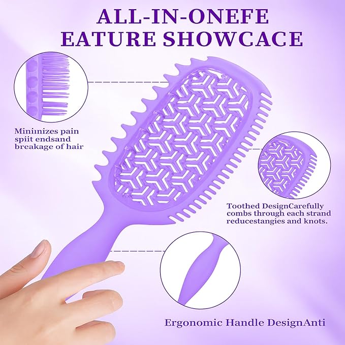 Curl Defining Brush, Vented Curly Hair Brush for Effortlessly Detangling Shaping and Styling, Candy Brush for Wet or Dry Hair Types for Women and Girl, Defining with Side Gear, Reduces Frizz (Purple)