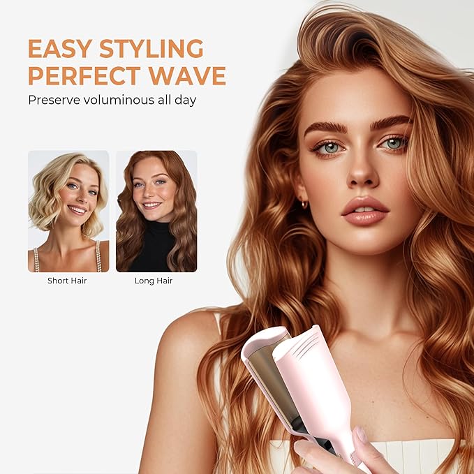 MINI Curling Iron Hair Crimper Waver, Beach Waves Curling Wand, Waver Hair Tool, Double Voltage Included UK/EU Plug, Easy to Use, Pink, 1.25 Inch