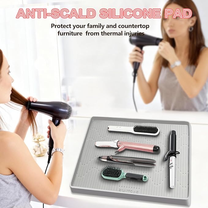 Lorvain Oversize Silicone Heat Resistant Mat for Hair Tools, Large Silicone Mat for Curling Iron, Flat Iron, Hot Tools Holder, Portable Hair Straightener Pad Cover for Travel Vanity Salon(24" x 24”)