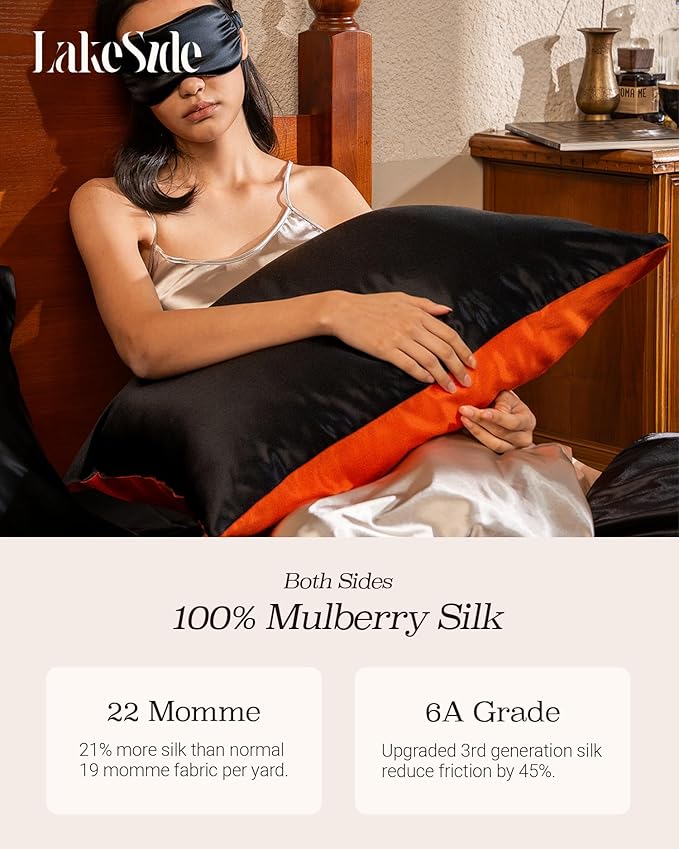 Oriental Lakeside® 100% Pure 22 Momme Mulberry Silk Pillowcase with Envelope Closure - Nighttime Skincare & Hair Care Hydrating Pillow Cover