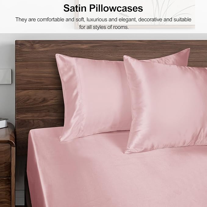 Lirex Satin Pillowcase for Hair and Skin, Super Soft and Cooling Similar to Silk, 2 Pack Standard Size 20"X 26" Pillow Cases with Envelope Closure, Gifts for Women Men, Light Pink