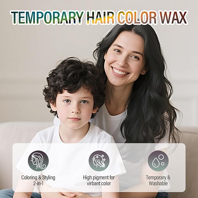 Black Hair Wax, Temporary Hair Color for Kids, Nourishing & Washable Hair Paint Wax for Women and Men 2.12 Oz.