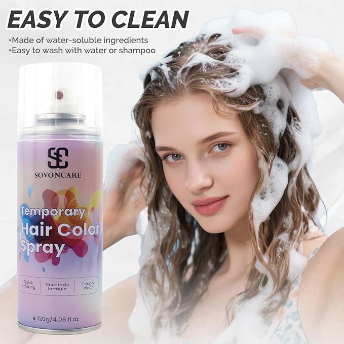 White Temporary Hair Color Spray, SOVONCARE Natural Hair Wax Dye Spray for Kids Halloween, Christmas Party, Cosplay -On 1-Day Washable 120ML