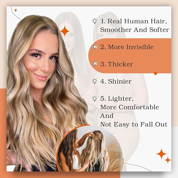 Full Shine Tape in Hair Extensions Human Hair Color 10P613 Golden Brown Highlighted Bleach Blonde Tape in Extensions 20 Inch Hair Extensions Tape ins Natural Invisible Skin Weft Hair 50G 20pcs