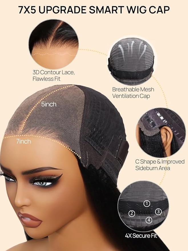 Julia Hair Reddish Brown Glueless Jerry Curly Human Hair Invisi-Drawstring Wig Auburn Pre Cut 7x5 Lace Front Wigs Pre Plucked Bleached Pre Cut Lace Closure Natural Hairline Put On and Go 20 Inch