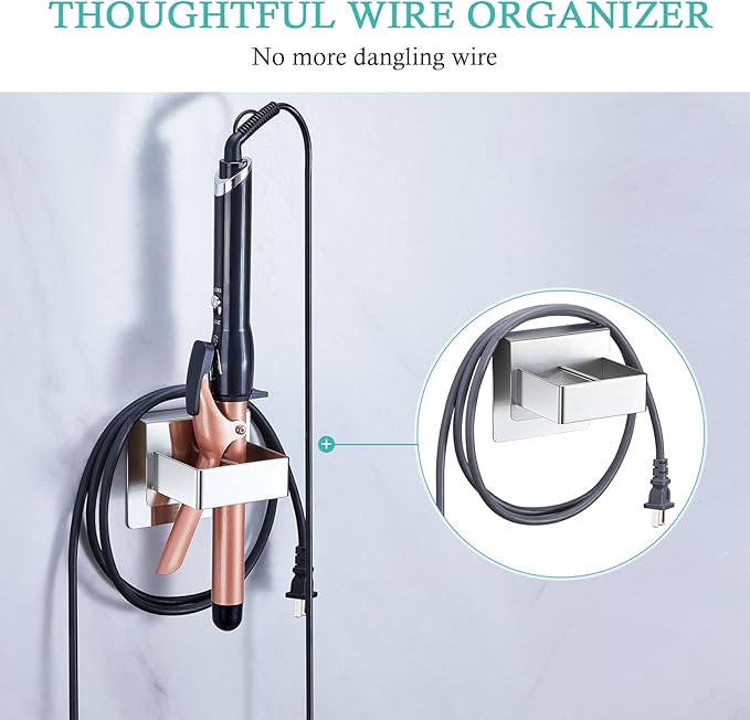 Straighteners Holder Wall Mounted Curling Iron Holder Metal Hair Dryer Holder for Curling Wands Accessories Adhesive Hair Tool Organizer Flat Iron Holder for Bathroom Barber Shops Vanity (Sliver)