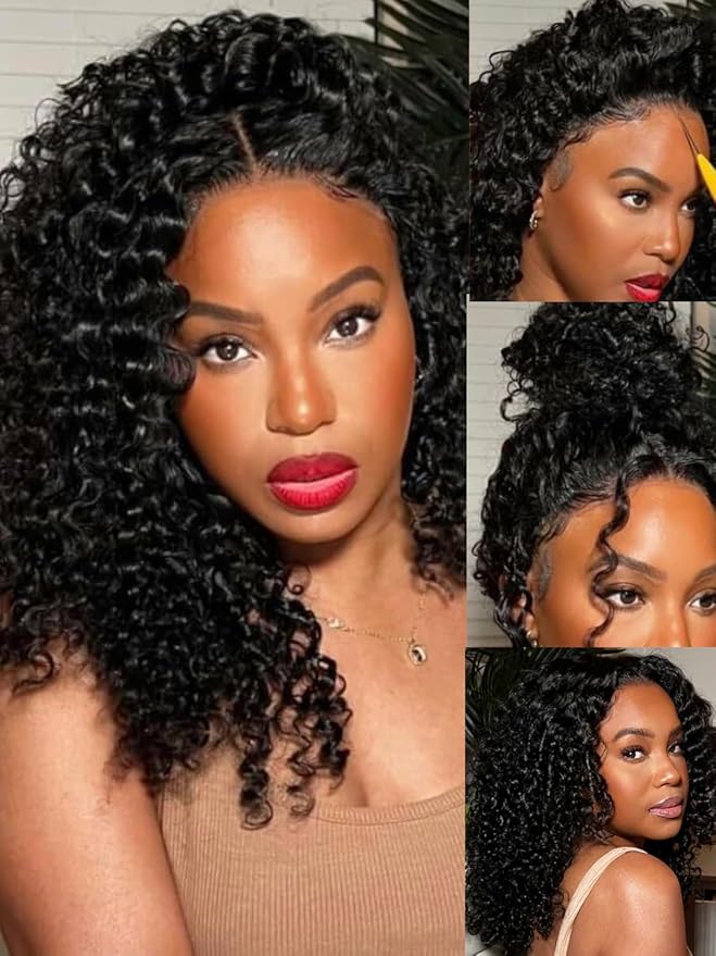 Julia Hair Bye Bye Knots Glueless Wig Curly Pre Cut Lace Front Wigs Human Hair for Women 12A Upgrade 7x5 Lace Closure Wig Pre Plucked with Pre Bleached Knots Put on and Go Natural Color 18 Inch