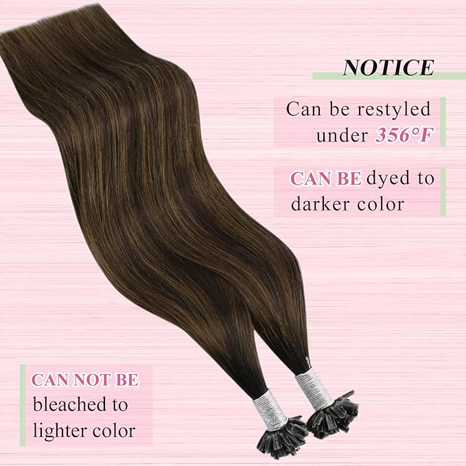 YoungSee Utip Hair Extensions Human Hair Balayage U Tip Hair Extensions Dark Brown with Medium Brown K-Tip Hair Extension Human Hair Ombre 14Inch for Short Hair 50s/50G