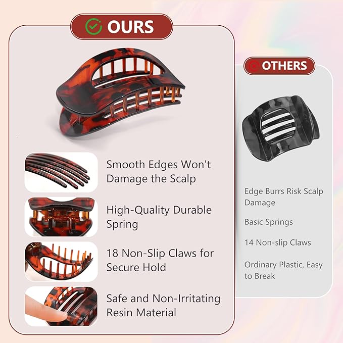 4 PCS Flat Hair Clips - Round Flat Claw Clips for Women and Girls - Strong Hold Grip French Hair Clips for Thick Thin Hair - Stylish Medium Classic Accessories Hair Barrettes (4PCS-Color-1)
