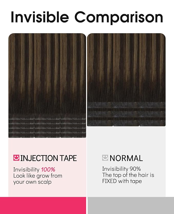 Youngsmile Invisible Tape in Hair Extensions Human Hair #2/6/18 Dark Brown to Dirty Blonde Injection Tape in Hair Extensions Human Hair Straight Remy Seamless Tape ins 20pcs 40g 18 Inch (#2/6/18,18'')