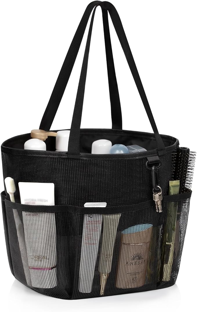 Mesh Shower Caddy Portable, Large Capacity Shower Bag Quick Dry Bathroom Tote, Travel Toiletry Bag Organizer with 6 Pockets for Dorm Room, Gym, Bathroom, Swimming, Camping, Beach, Travelling