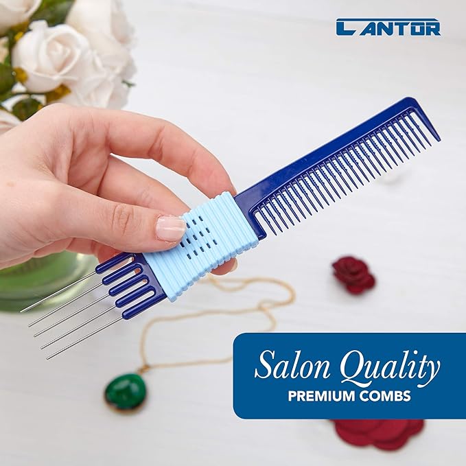 Lift Teasing Comb and Hair Pick - Stainless Steel Detangler Gripper - Anti Static Comb for All Hair Types - By Cantor