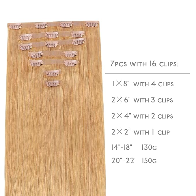 WENNALIFE Seamless Clip In Hair Extensions Human Hair, 14 Inch 130g 7pcs Strawberry Blonde Real Hair Extensions Clip in Human Hair Invisible PU Skin Weft Natural Remy Human Hair Extensions