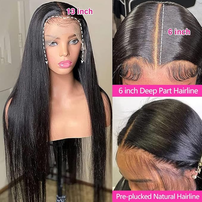 13x6 Straight Lace Front Wigs Human Hair HD Transparent Lace Front Human Hair Wigs for Black Woman Brazilian Lace Frontal Wigs Glueless Wigs Pre Plucked Natural Color 30inch