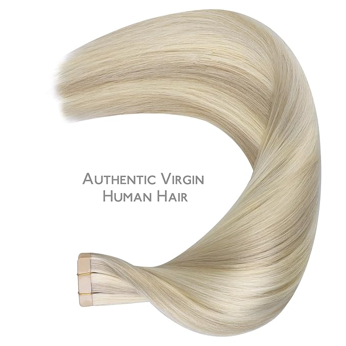 WENNALIFE Tape in Hair Extensions Human Hair Ash Blonde Highlighted Platinum Blonde Tape in Extensions, 10pcs 25g 18 inch Remy Invisible Tape Ins Straight Soft Real Human Hair Tape in Extensions