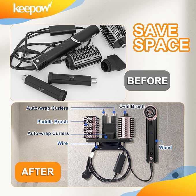 KEEPOW Hair Dryer Holder Compatible with Shark FlexStyle, Wall Mount Hair Dryer Organizer Blow Dryer Holder, Storage Rack with Cord Hanger for Attachment Curlers Brushes Diffuser Accessories